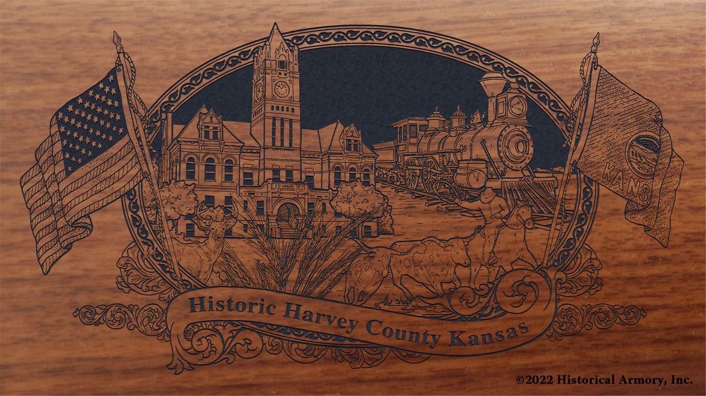 Harvey County Kansas Engraved Rifle Buttstock