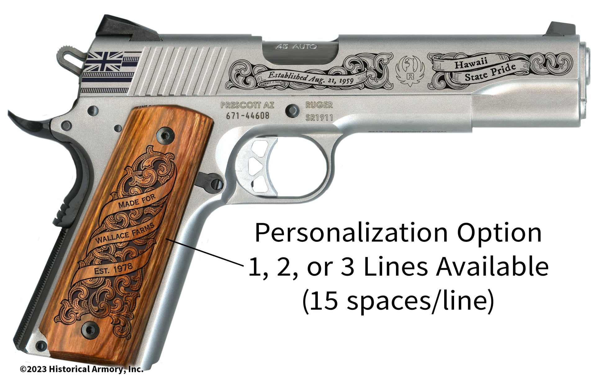 Hawaii State Pride Limited Edition Engraved 1911 Personalized Right Side Grip
