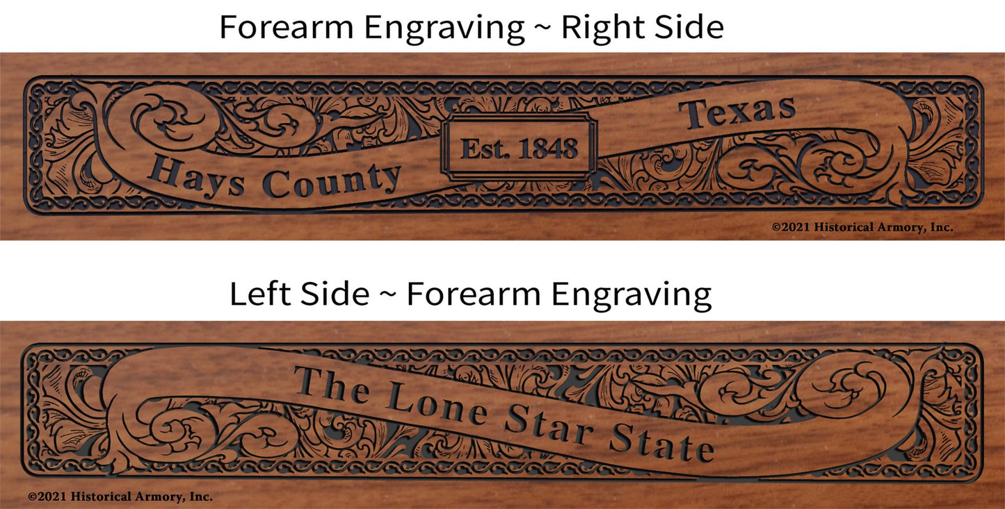 Hays County Texas Establishment and Motto History Engraved Rifle Forearm