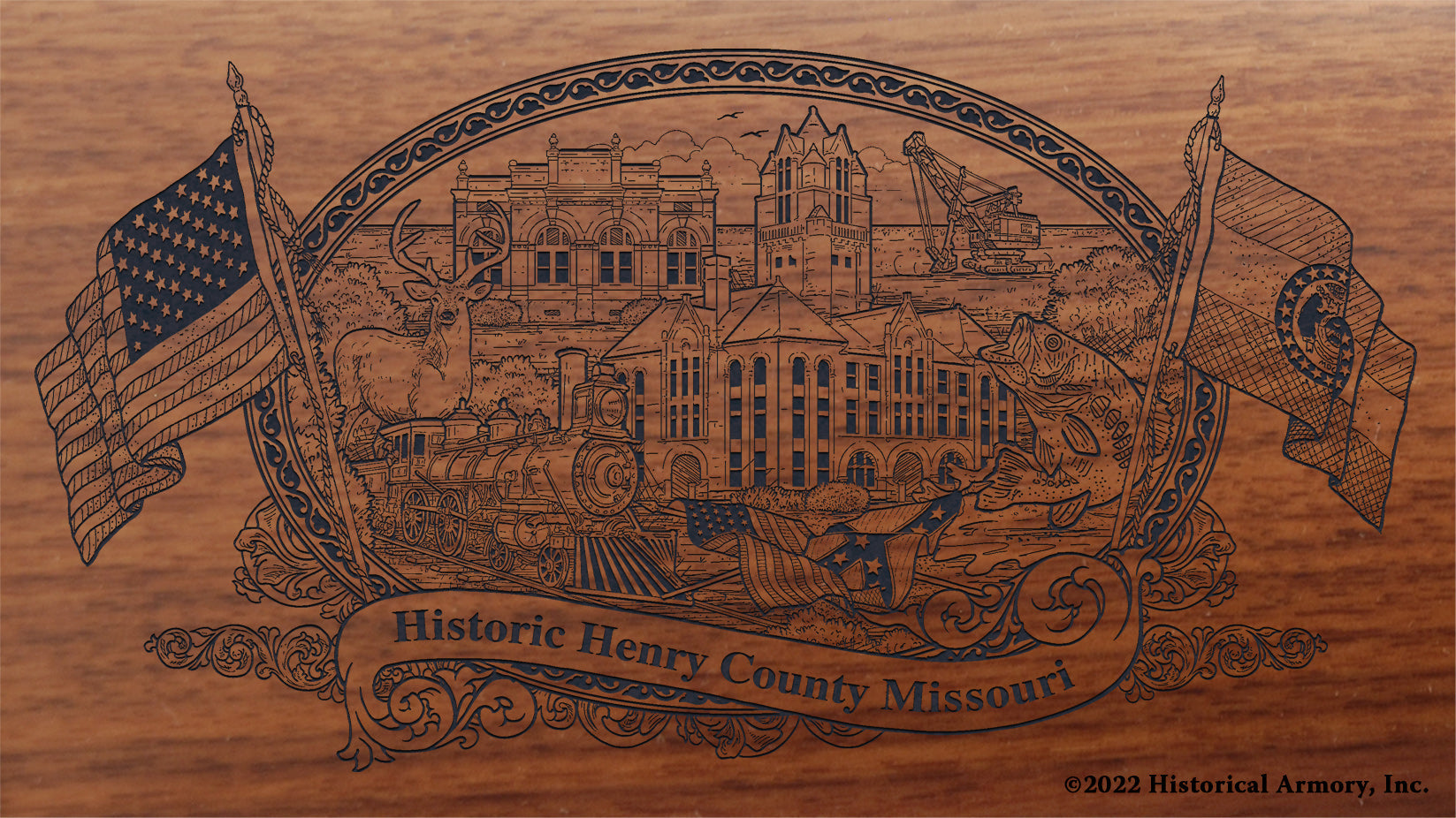 Henry County Missouri Engraved Rifle Buttstock