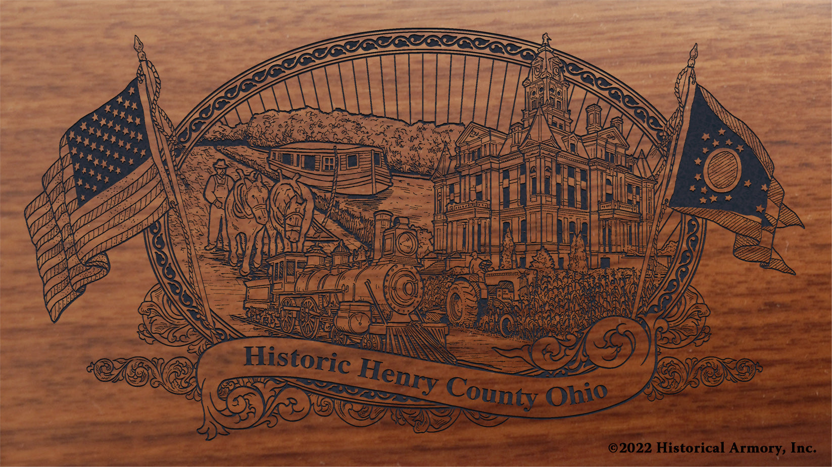 Henry County Ohio Engraved Rifle Buttstock