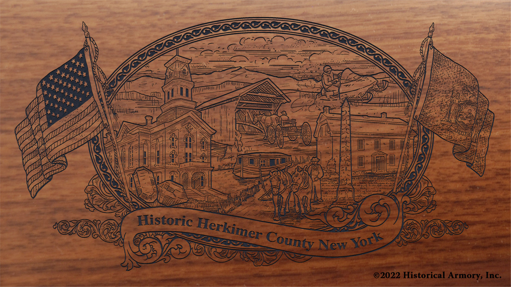 Herkimer County New York Engraved Rifle Buttstock