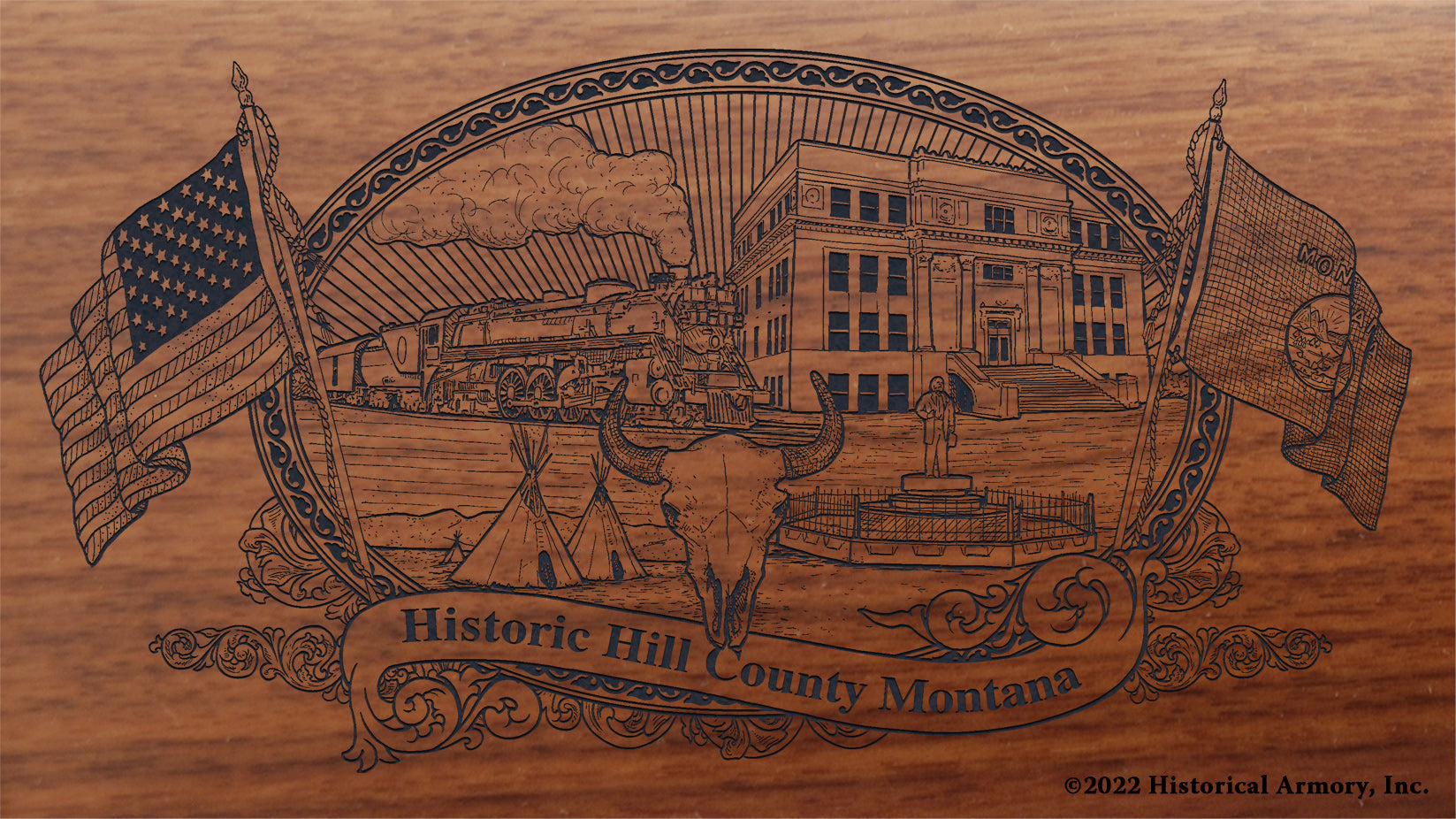 Hill County Montana Engraved Rifle Buttstock