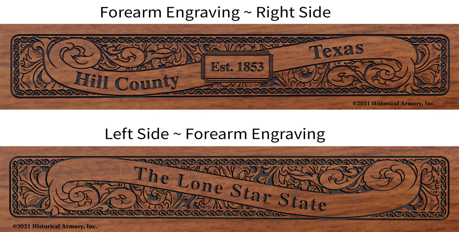 Hill County Texas Establishment and Motto History Engraved Rifle Forearm