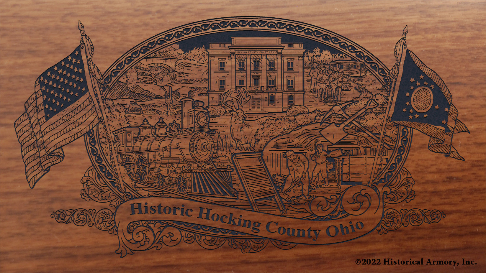 Hocking County Ohio Engraved Rifle Buttstock
