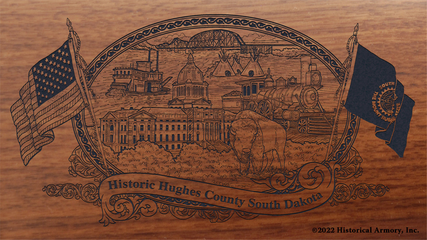 Hughes County South Dakota Engraved Rifle Buttstock