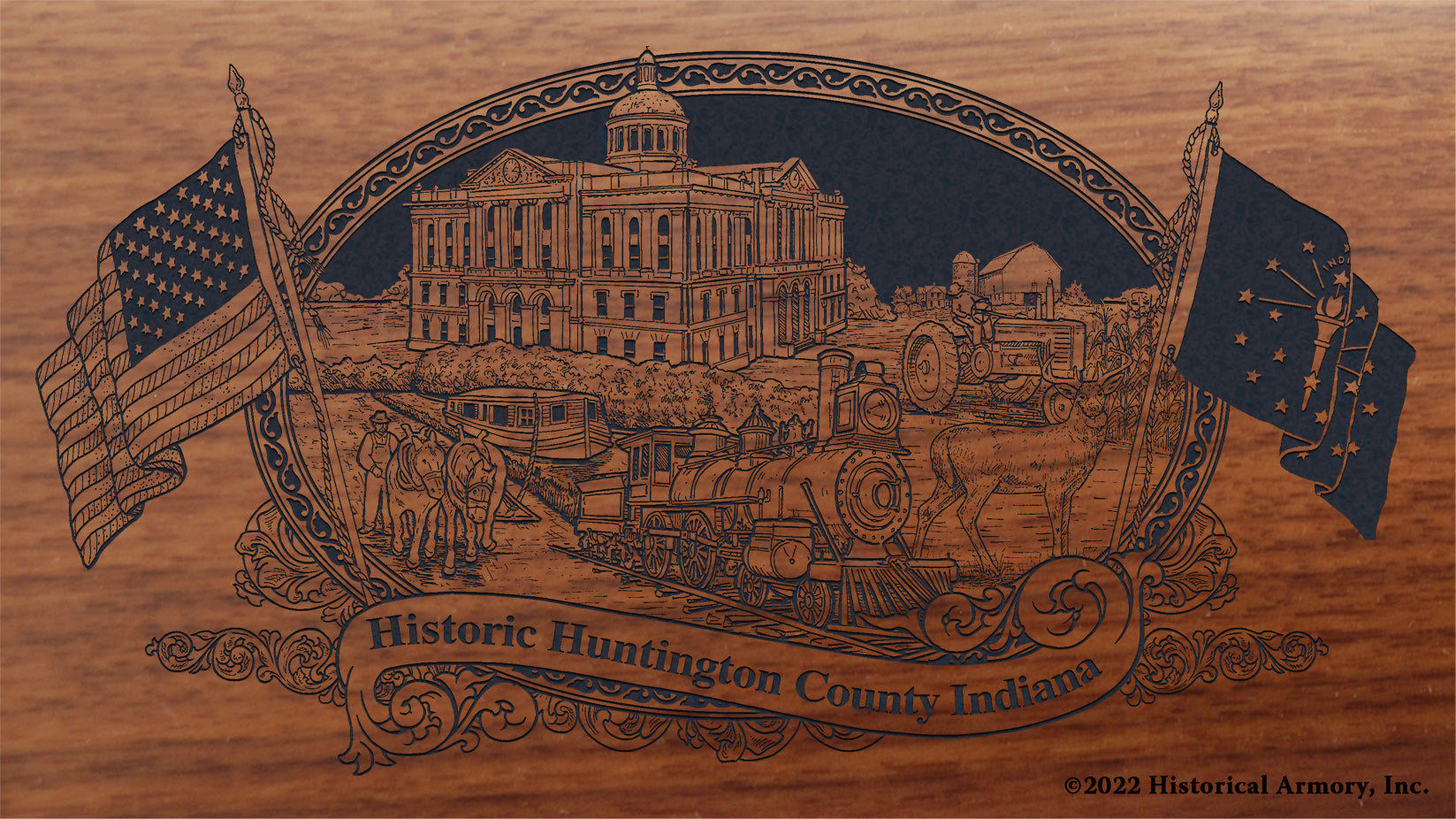Huntington County Indiana Engraved Rifle Buttstock