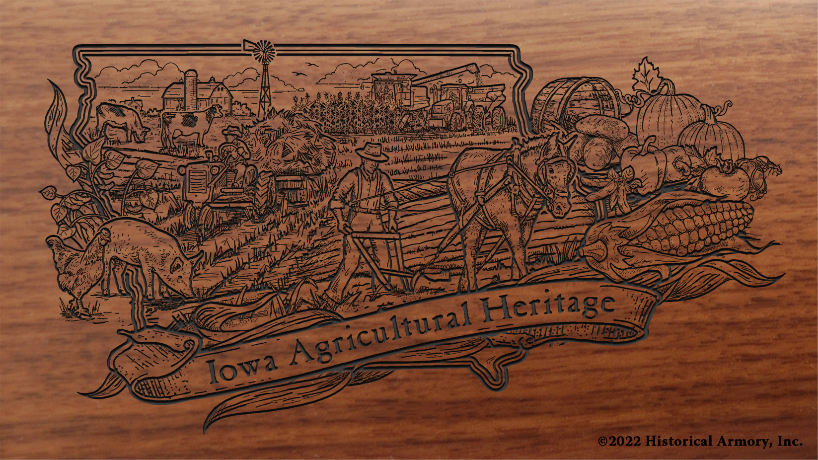 Iowa State Agricultural Heritage Engraved Rifle Buttstock Artwork