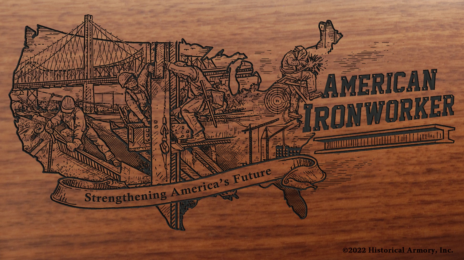 Ironworkers strengthen America's Future - Engraved Rifle Art
