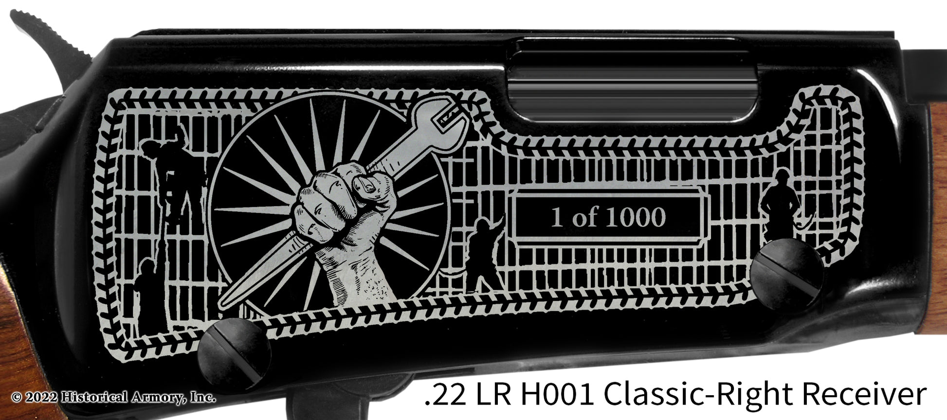 Ironworker .22 LR Henry Rifle Engraving Detail