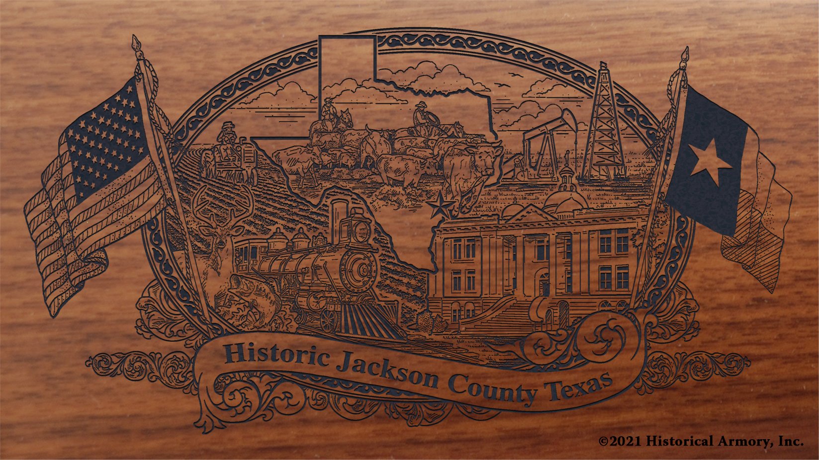 Engraved artwork | History of Jackson County Texas | Historical Armory