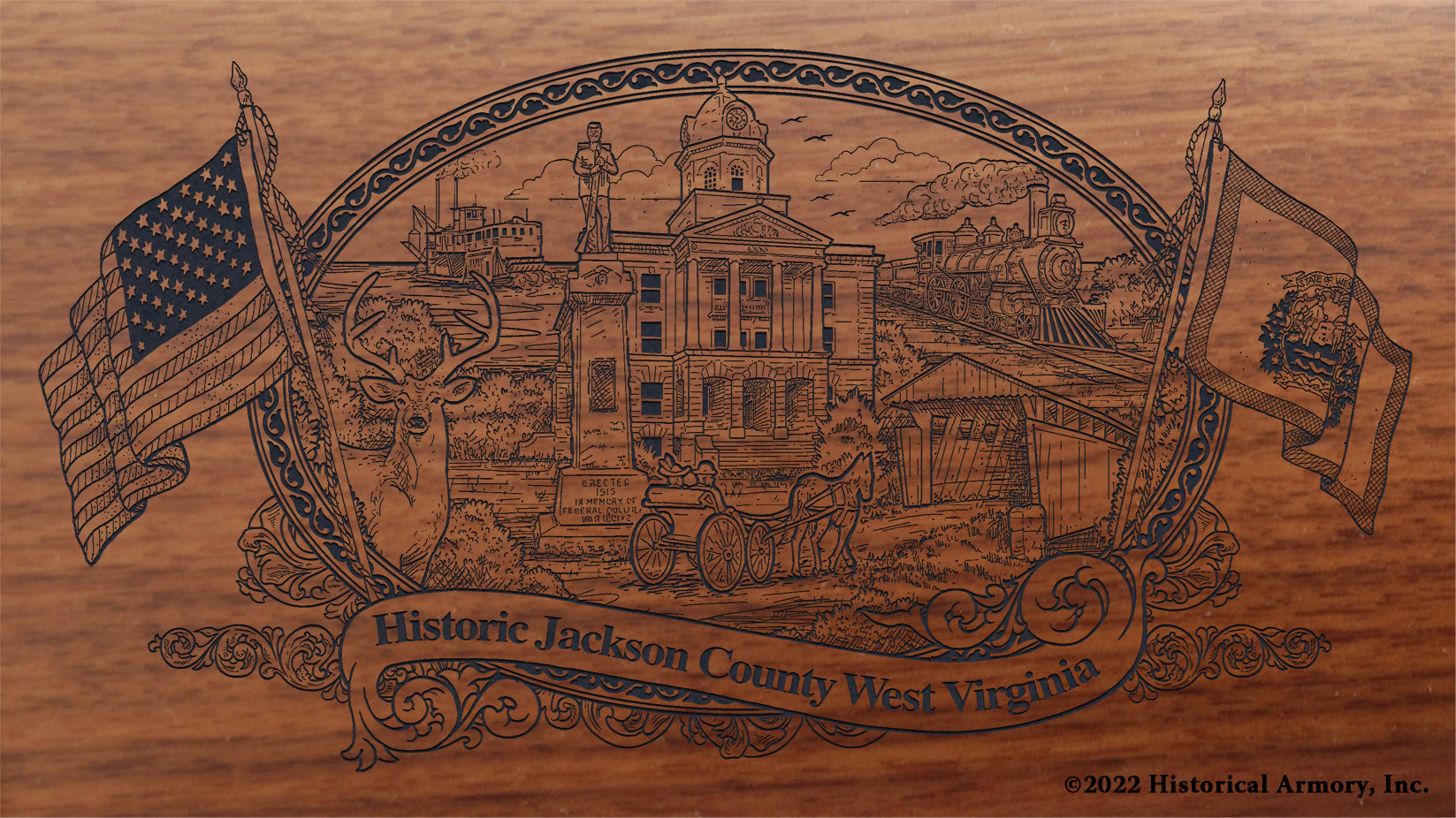 Jackson County West Virginia Engraved Rifle Buttstock