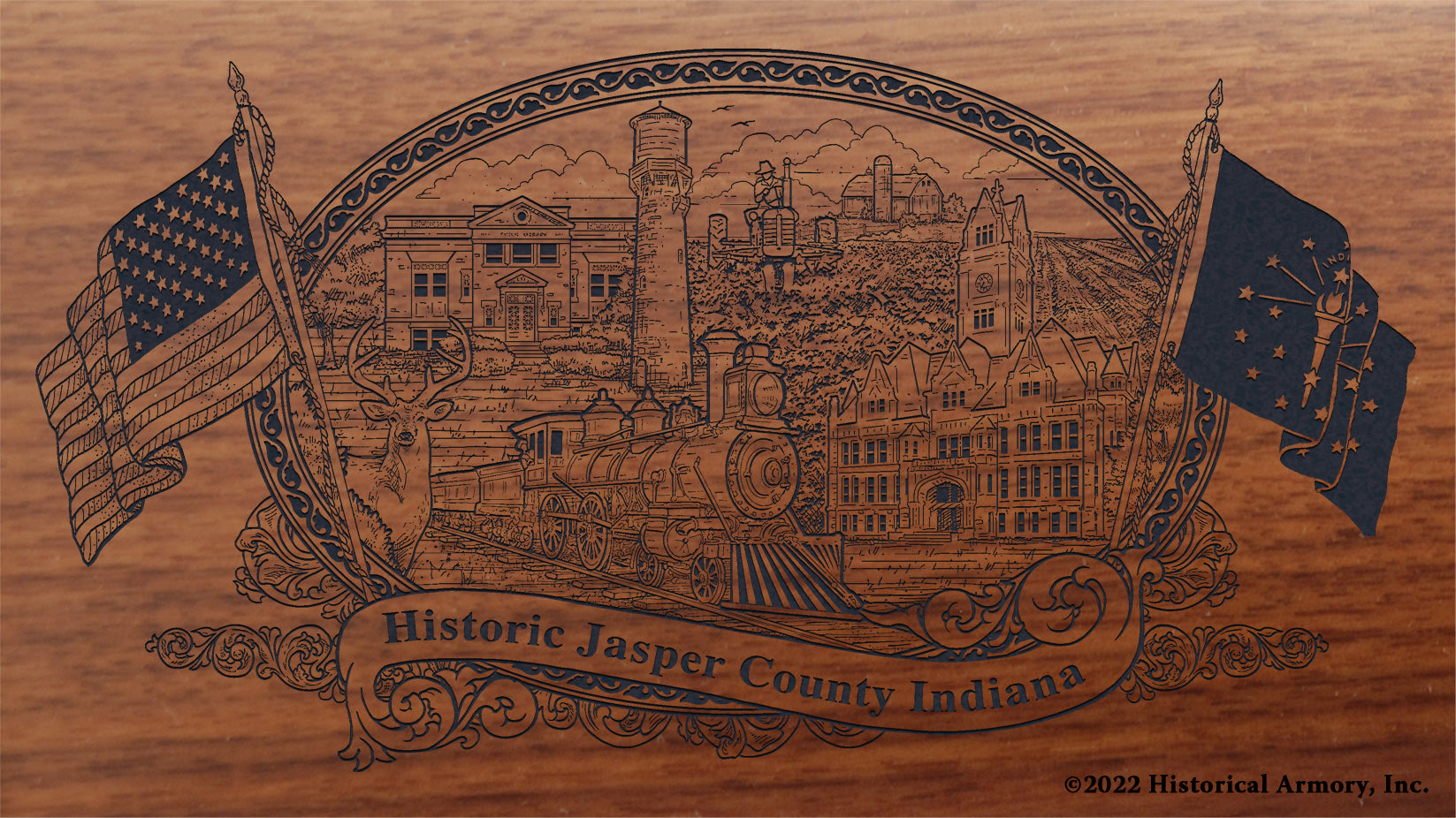 Jasper County Indiana Engraved Rifle Buttstock