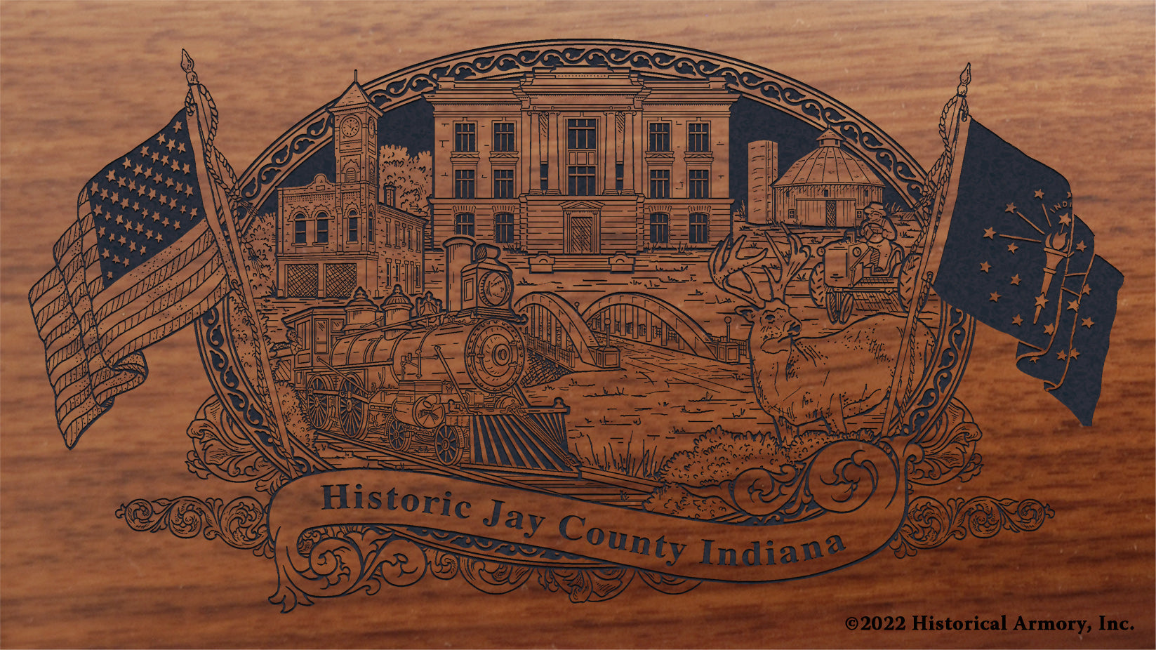 Jay County Indiana Engraved Rifle Buttstock