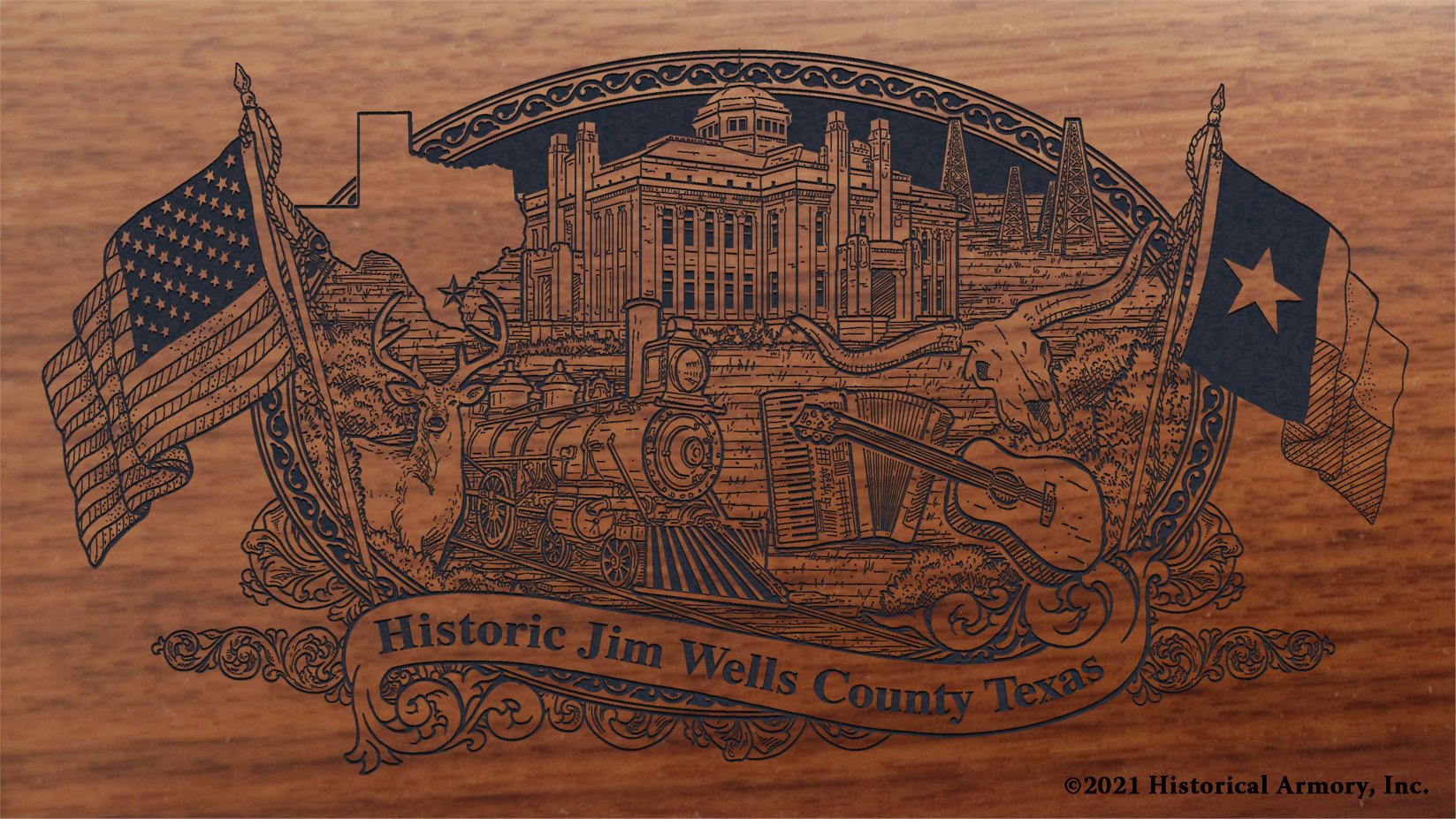 Engraved artwork | History of Jim Wells County Texas | Historical Armory