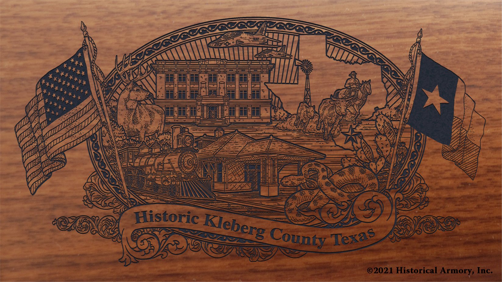 Engraved artwork | History of Kleberg County Texas | Historical Armory