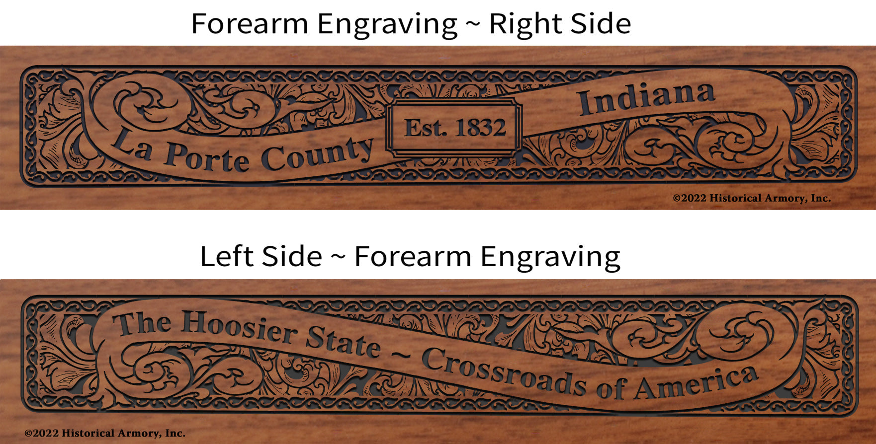 La Porte County Indiana Engraved Rifle Forearm