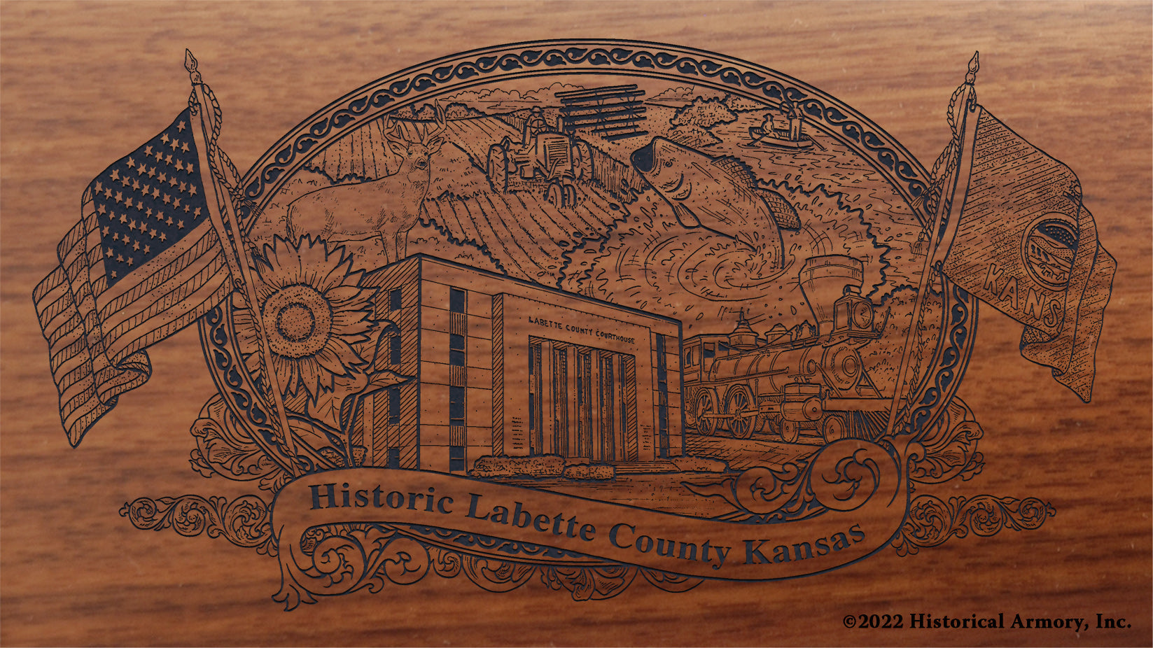 Labette County Kansas Engraved Rifle Buttstock