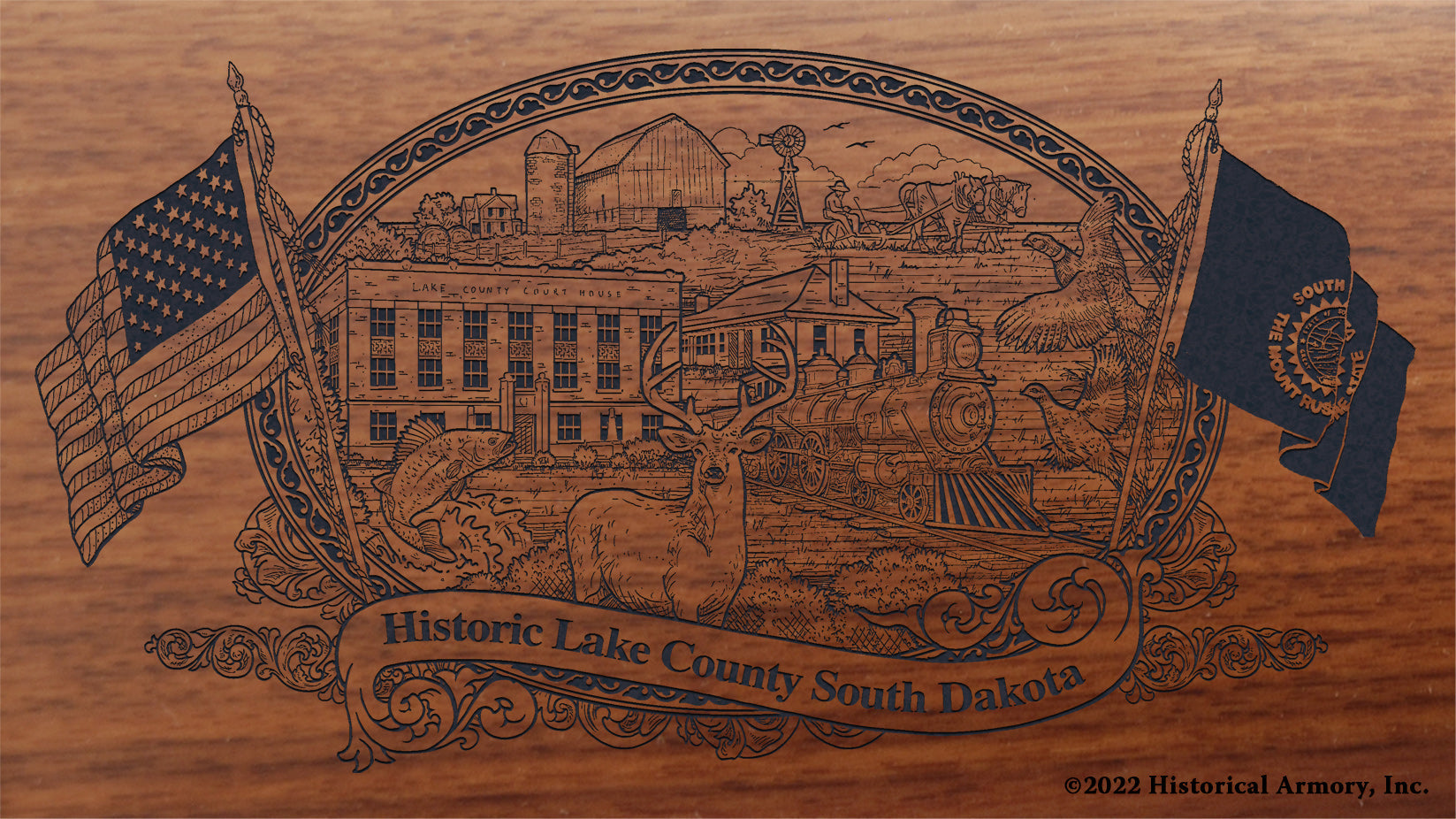 Lake County South Dakota Engraved Rifle Buttstock