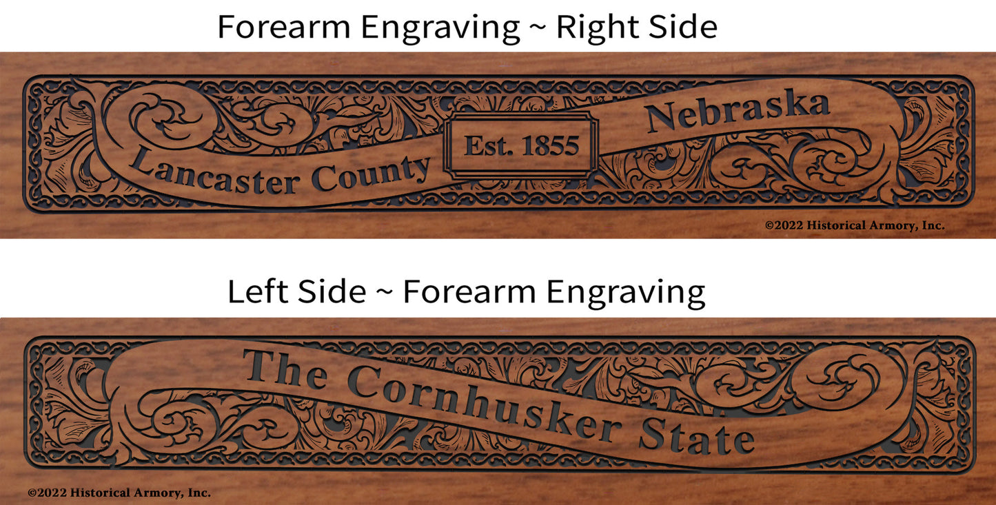 Lancaster County Nebraska Engraved Rifle Forearm