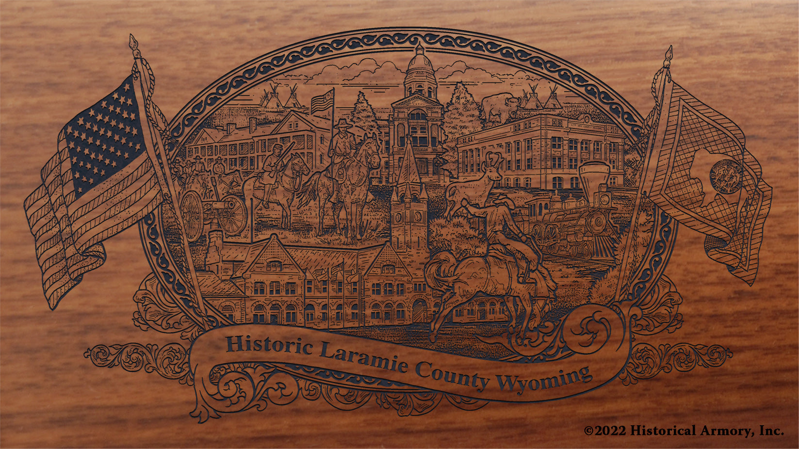Laramie County Wyoming Engraved Rifle Buttstock