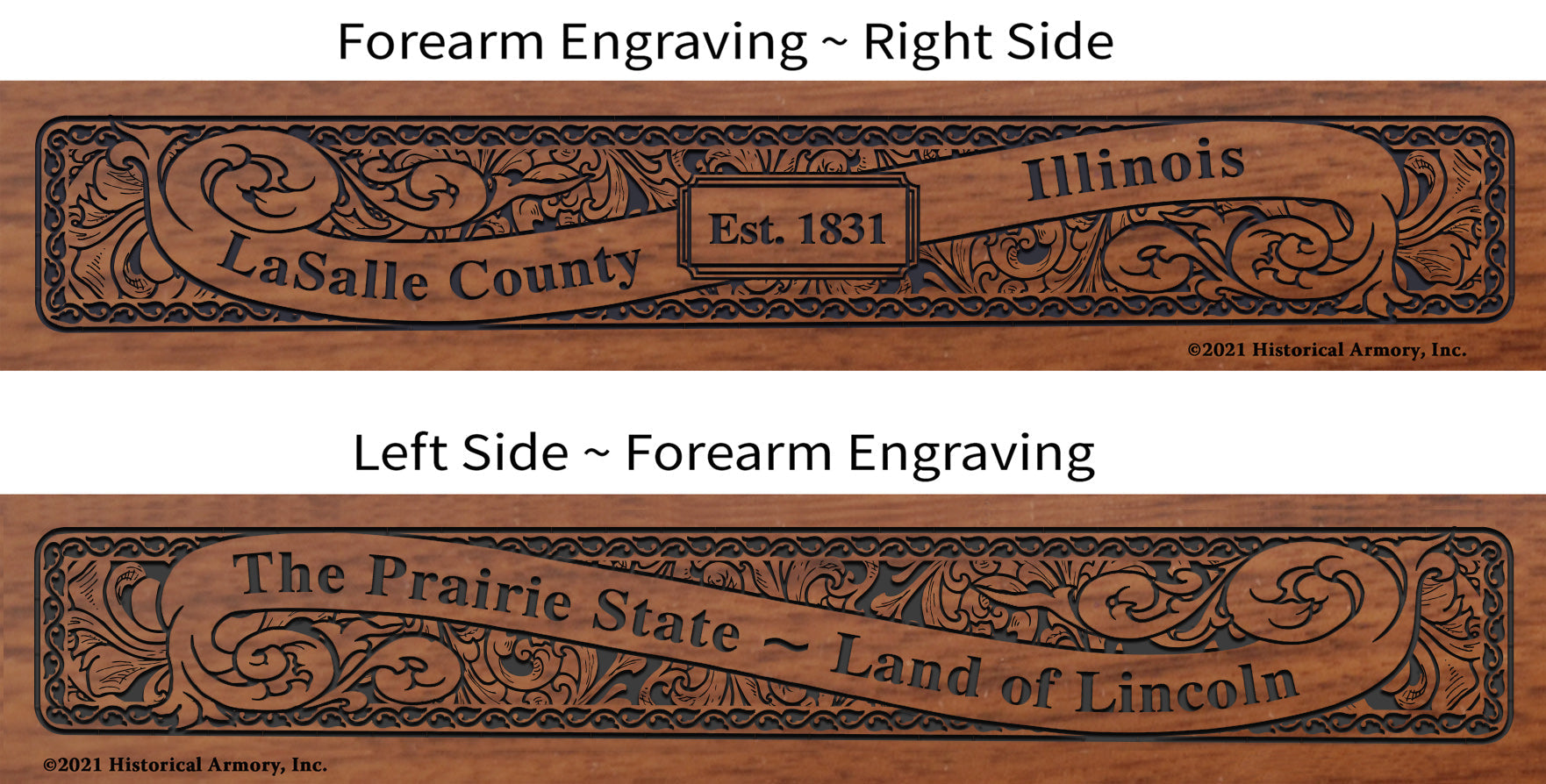 LaSalle County Illinois Establishment and Motto History Engraved Rifle Forearm