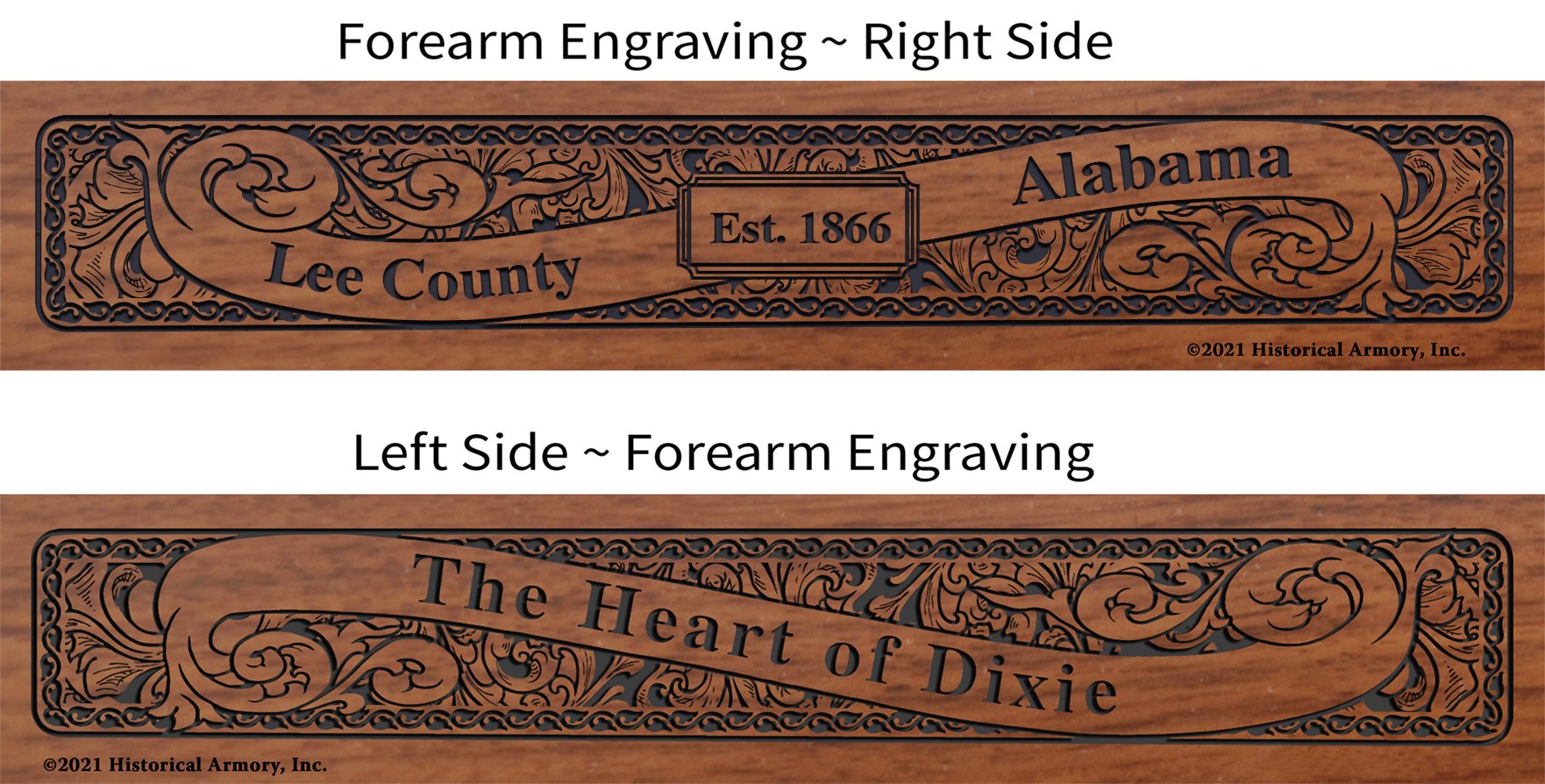 Lee County Alabama Establishment and Motto History Engraved Rifle Forearm