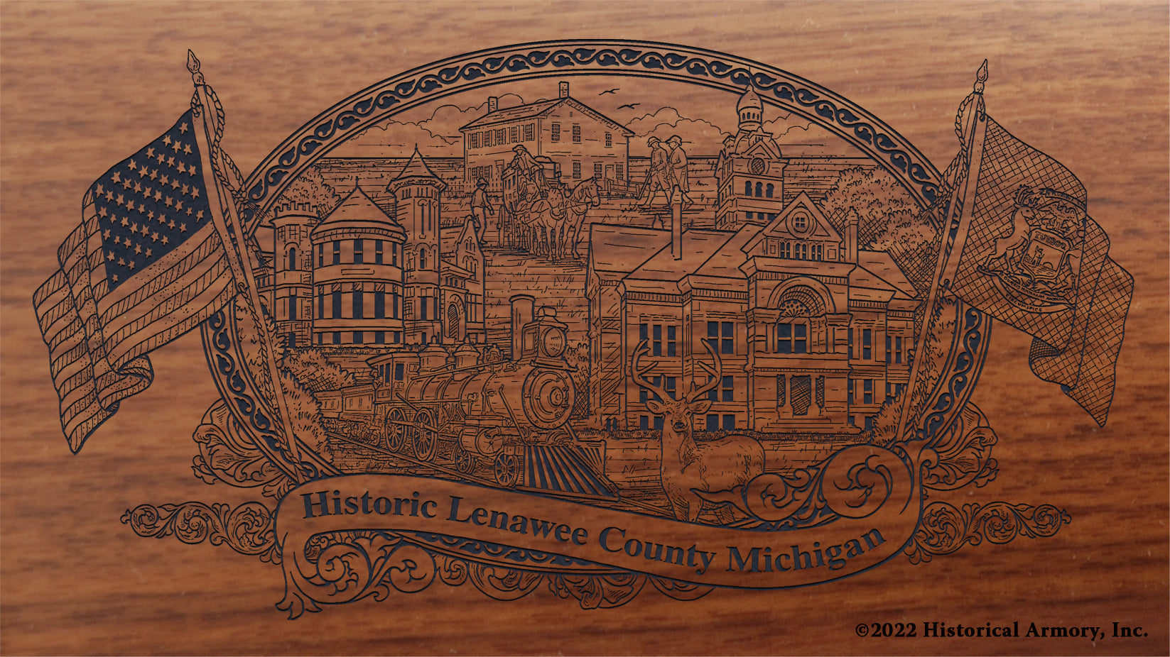 Lenawee County Michigan Engraved Rifle Buttstock