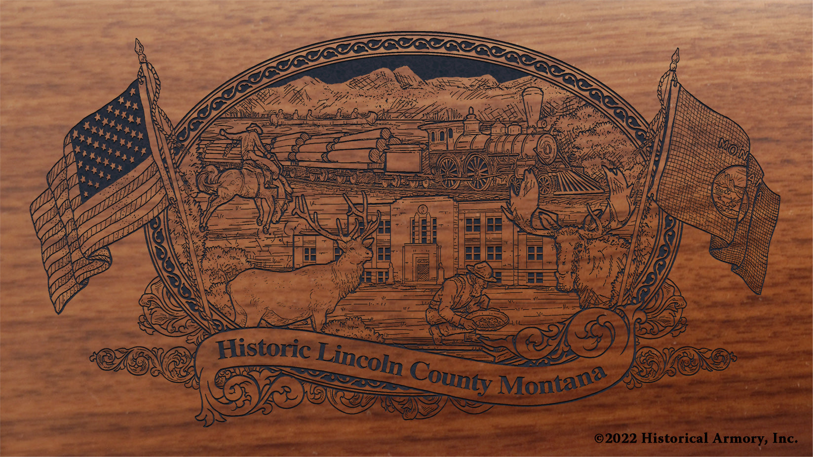 Lincoln County Montana Engraved Rifle Buttstock