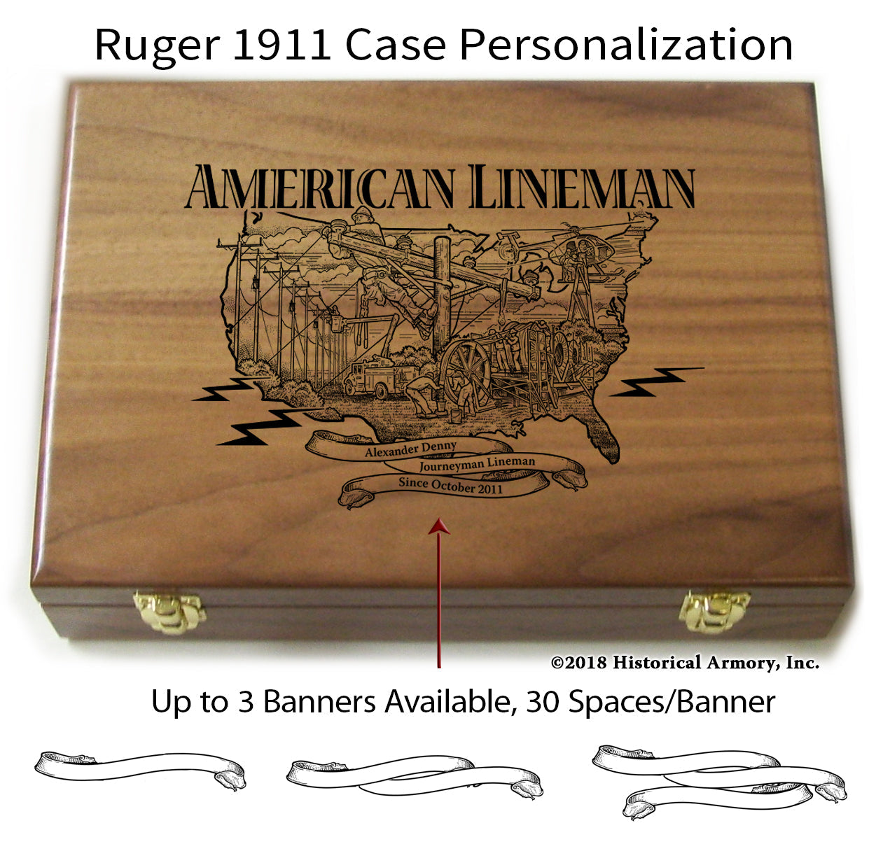 American Lineman Engraved .45 Auto Ruger 1911 Personalized Presentation Case