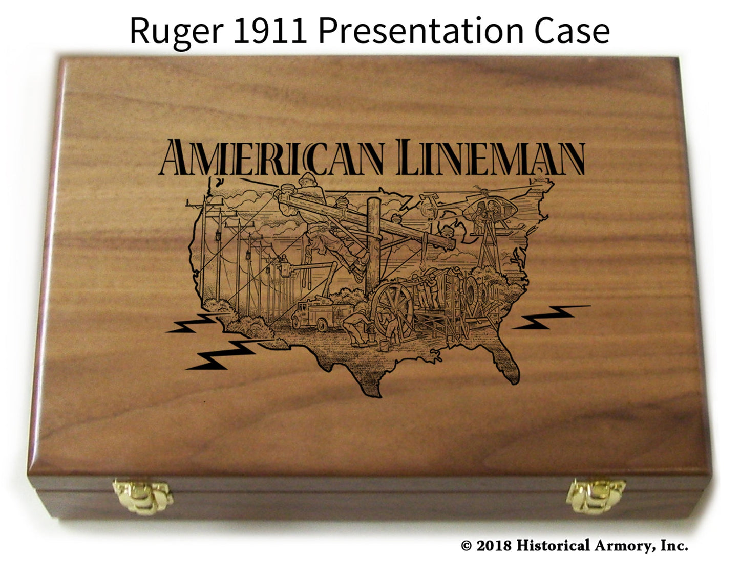 American Lineman Engraved .45 Auto Ruger 1911 Presentation Case