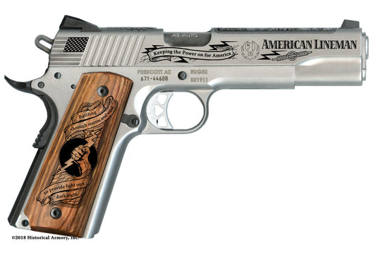 American Lineman Engraved .45 Auto Ruger 1911