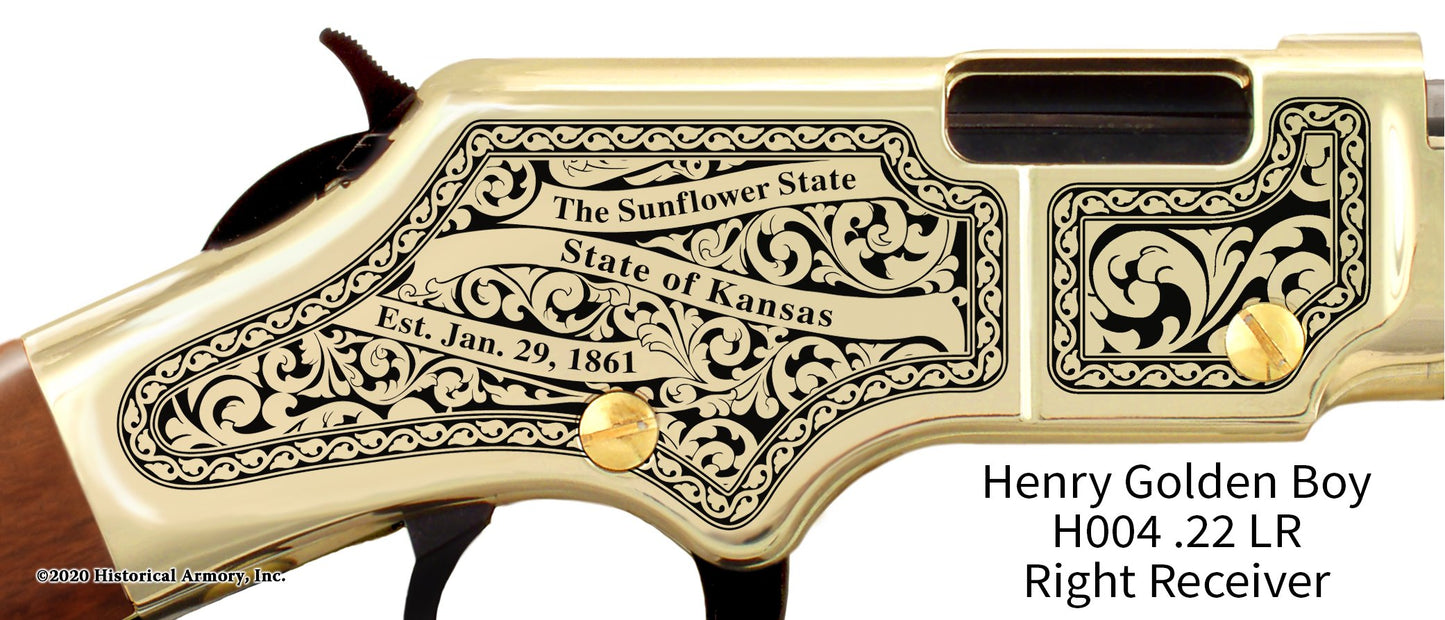 Linn County Kansas Engraved Henry Golden Boy Rifle