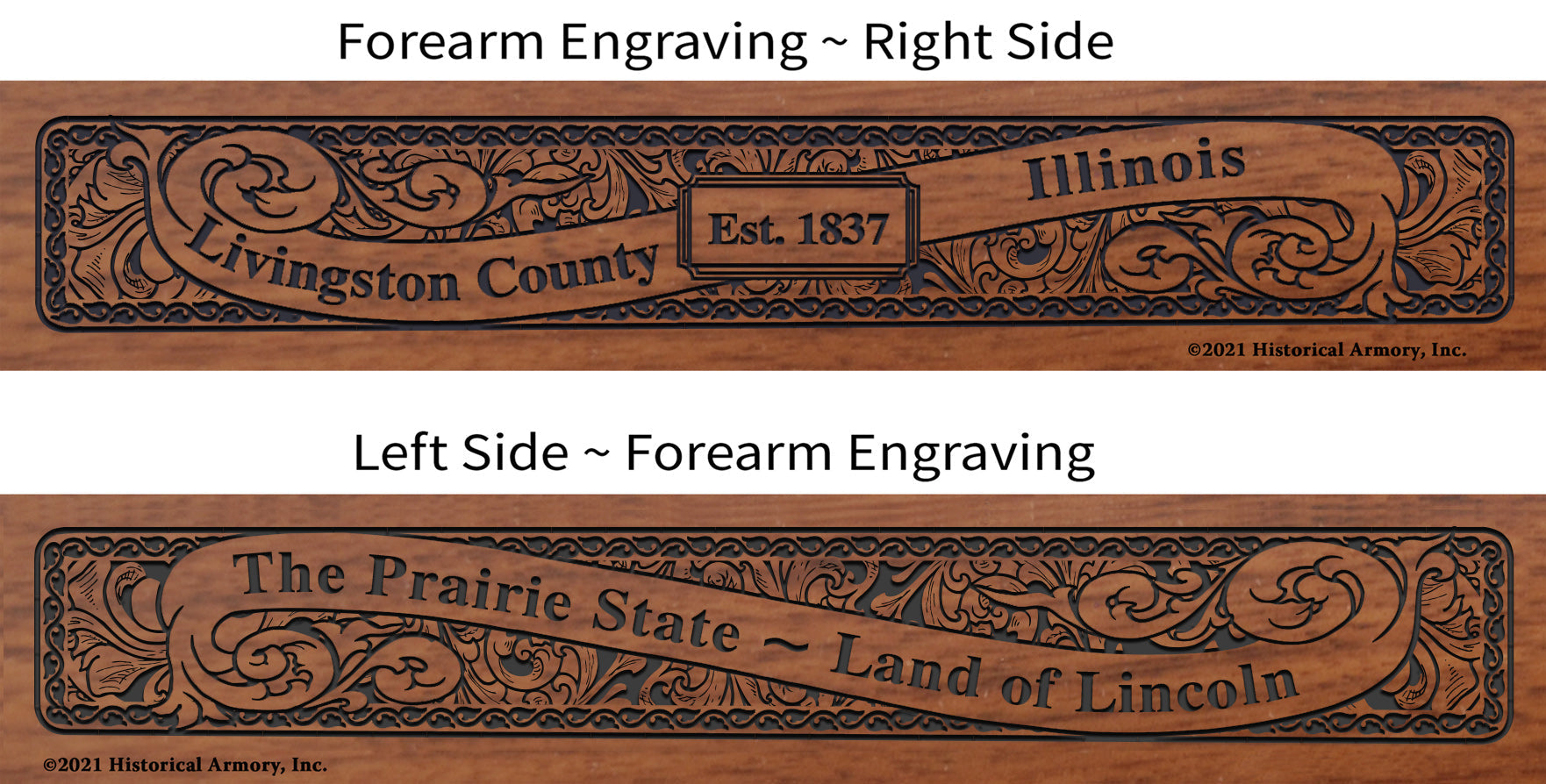 Livingston County Illinois Establishment and Motto History Engraved Rifle Forearm
