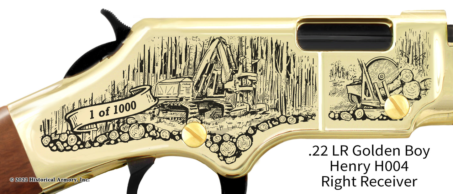 Logging Feller Buncher Engraved Golden Boy Henry Rifle