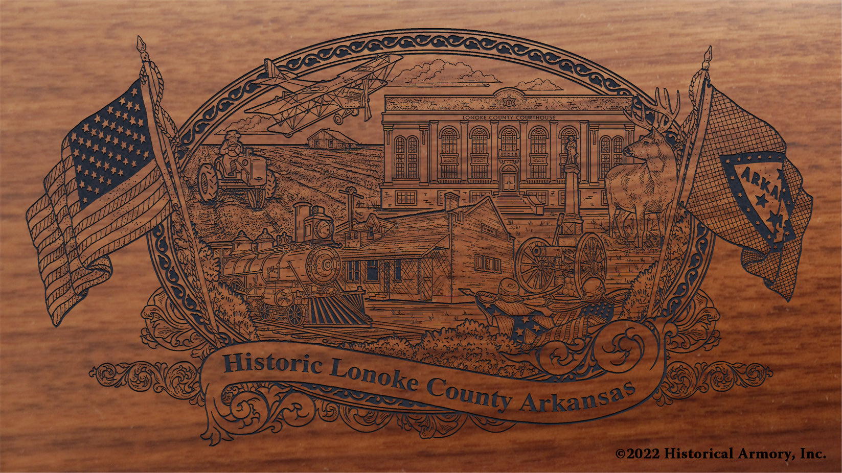 Lonoke County Arkansas Engraved Rifle Buttstock