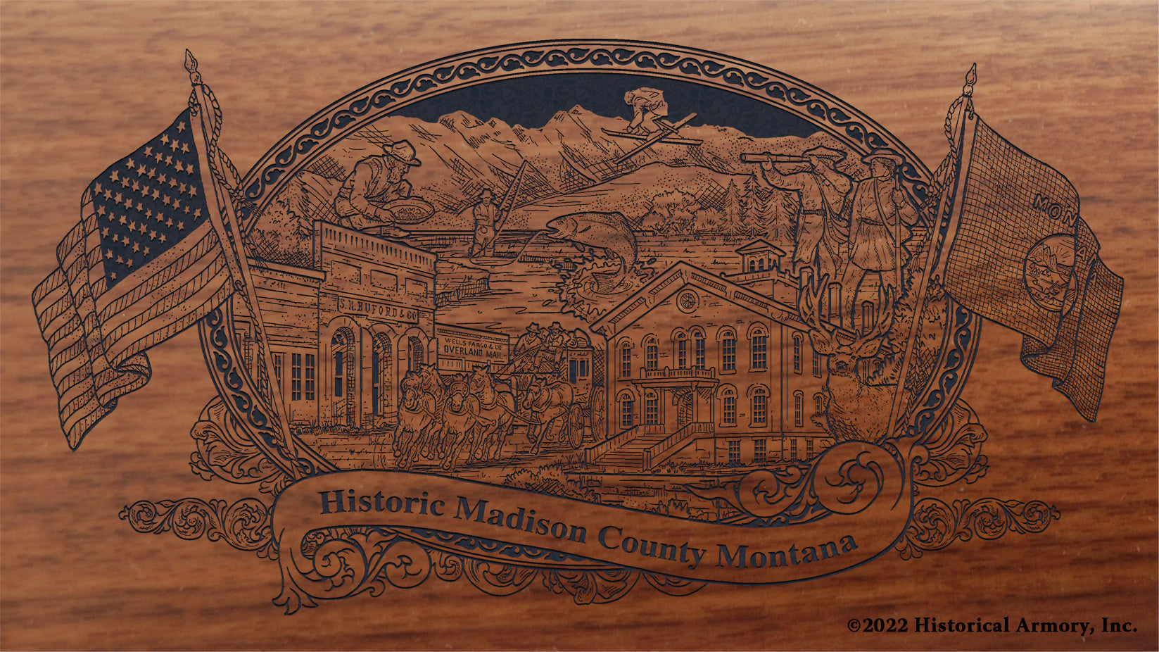 Madison County Montana Engraved Rifle Buttstock