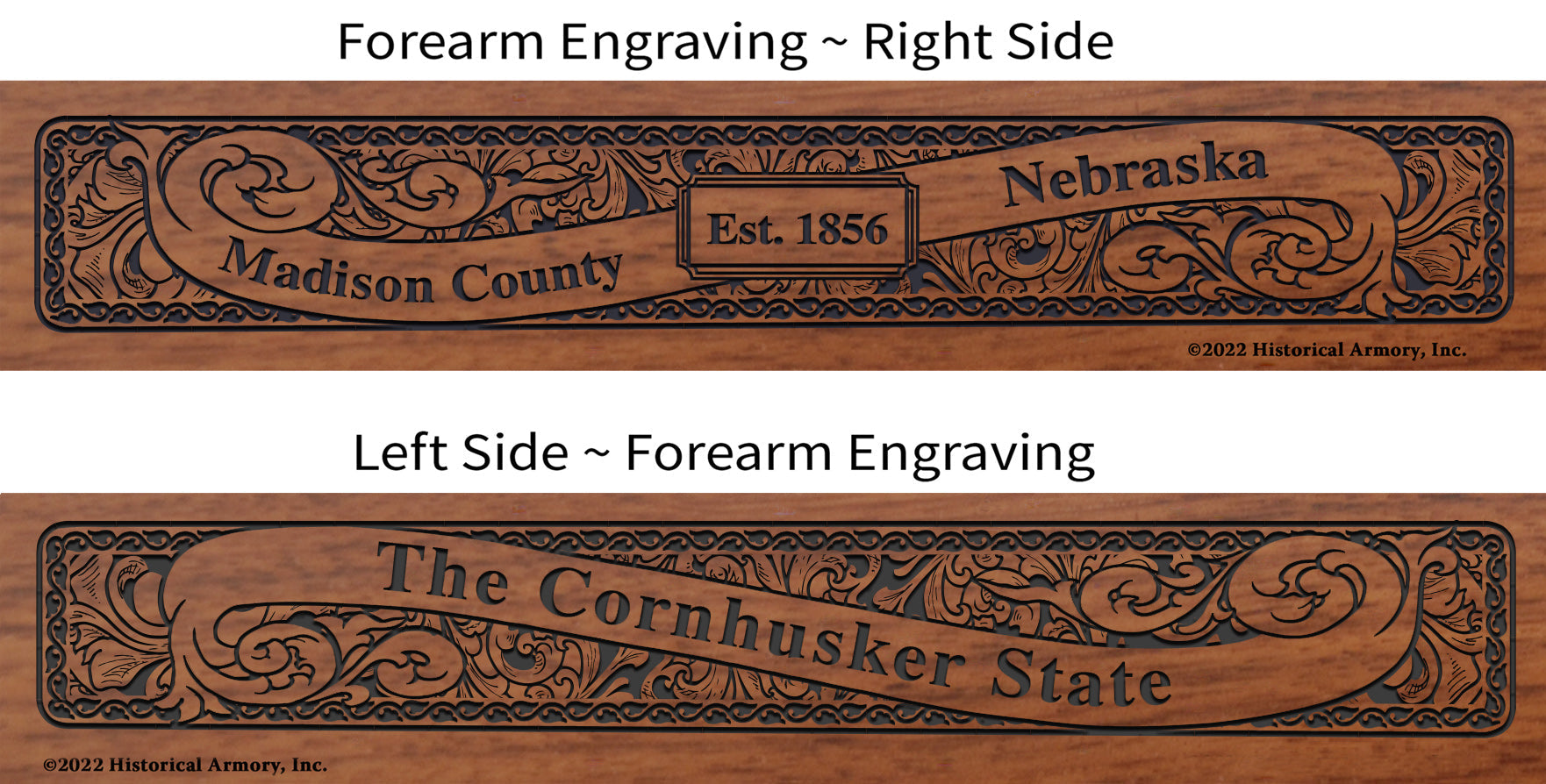 Madison County Nebraska Engraved Rifle Forearm