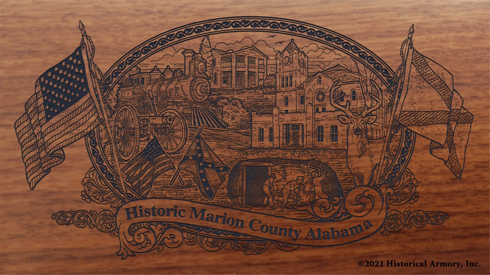 Engraved artwork | History of Marion County Alabama | Historical Armory