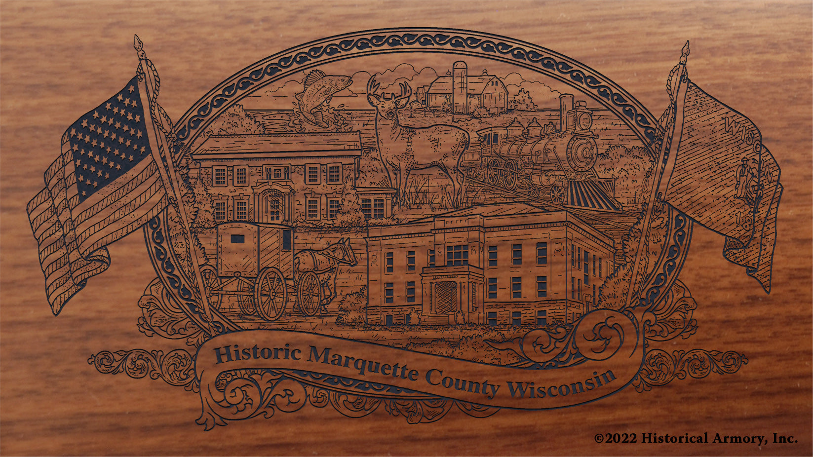 Marquette County Wisconsin Engraved Rifle Buttstock