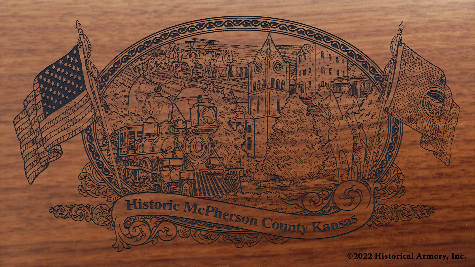 McPherson County Kansas Engraved Rifle Buttstock