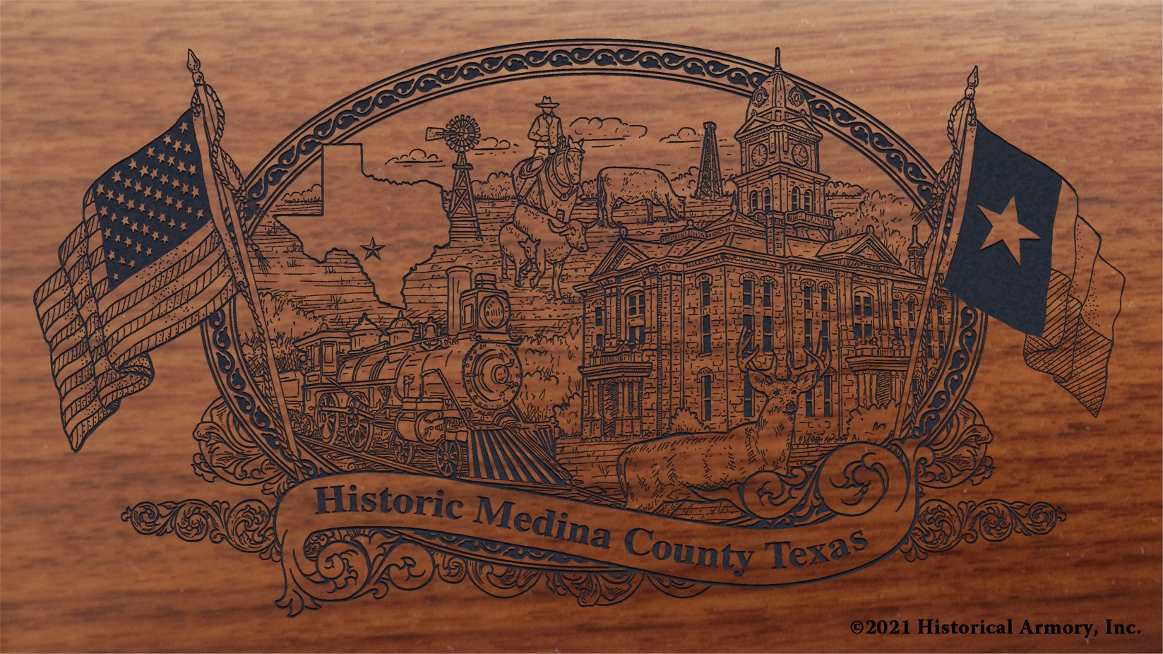 Engraved artwork | History of Medina County Texas | Historical Armory