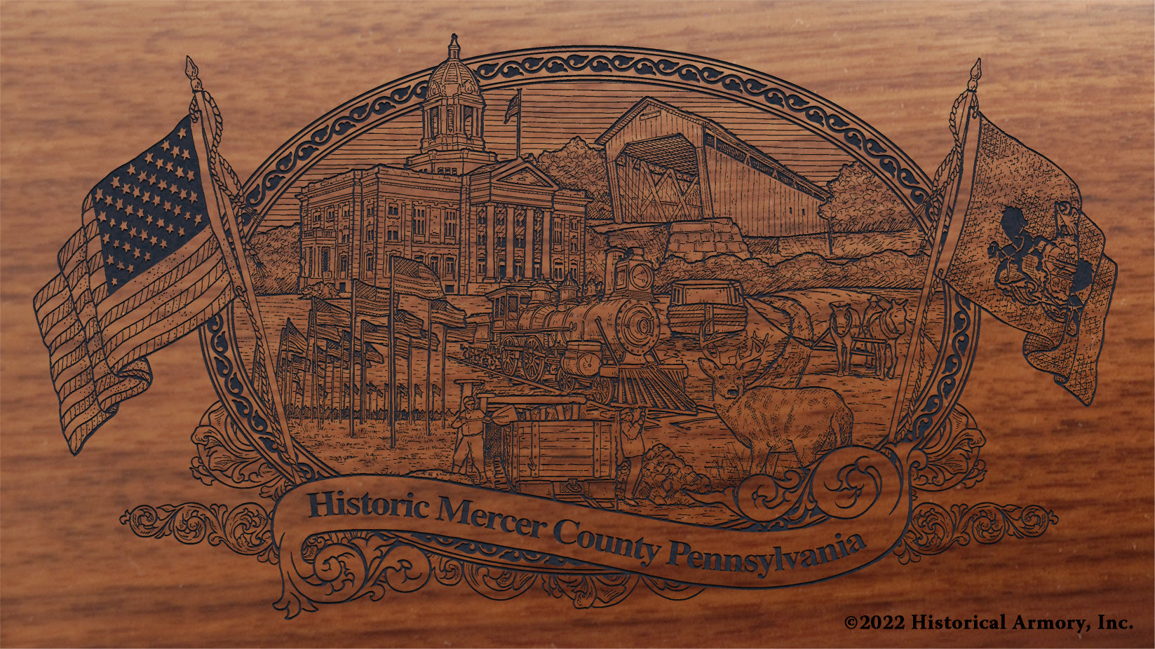 Mercer County Pennsylvania Engraved Rifle Buttstock