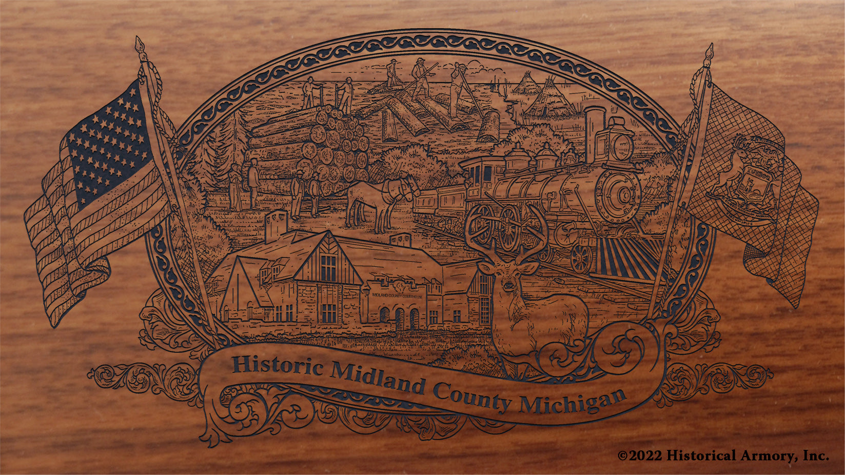 Midland County Michigan Engraved Rifle Buttstock