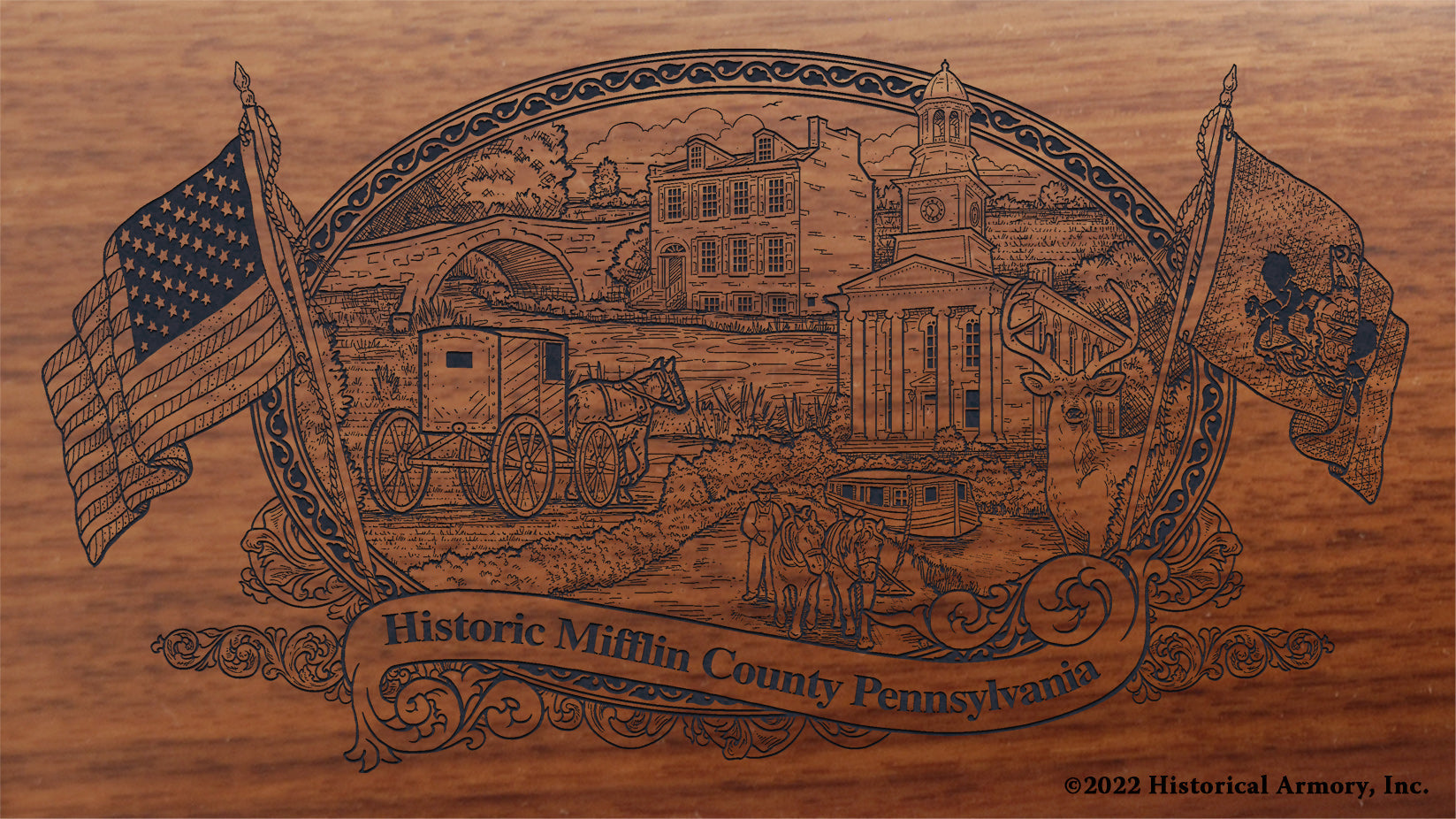 Mifflin County Pennsylvania Engraved Rifle Buttstock