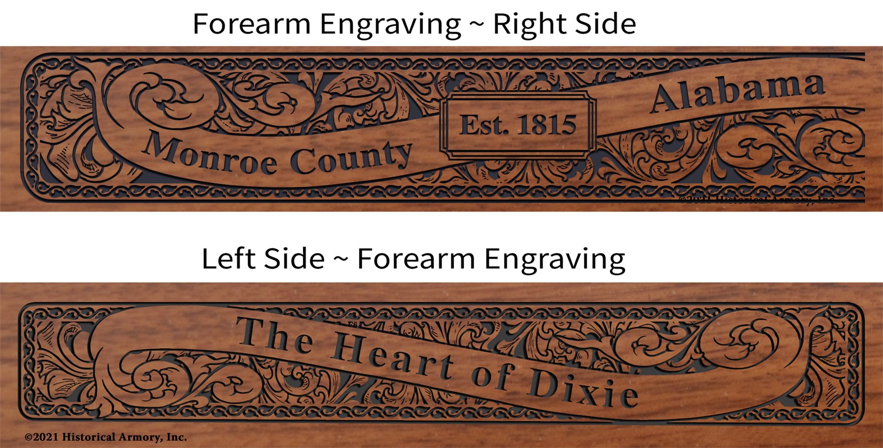 Monroe County Alabama Establishment and Motto History Engraved Rifle Forearm