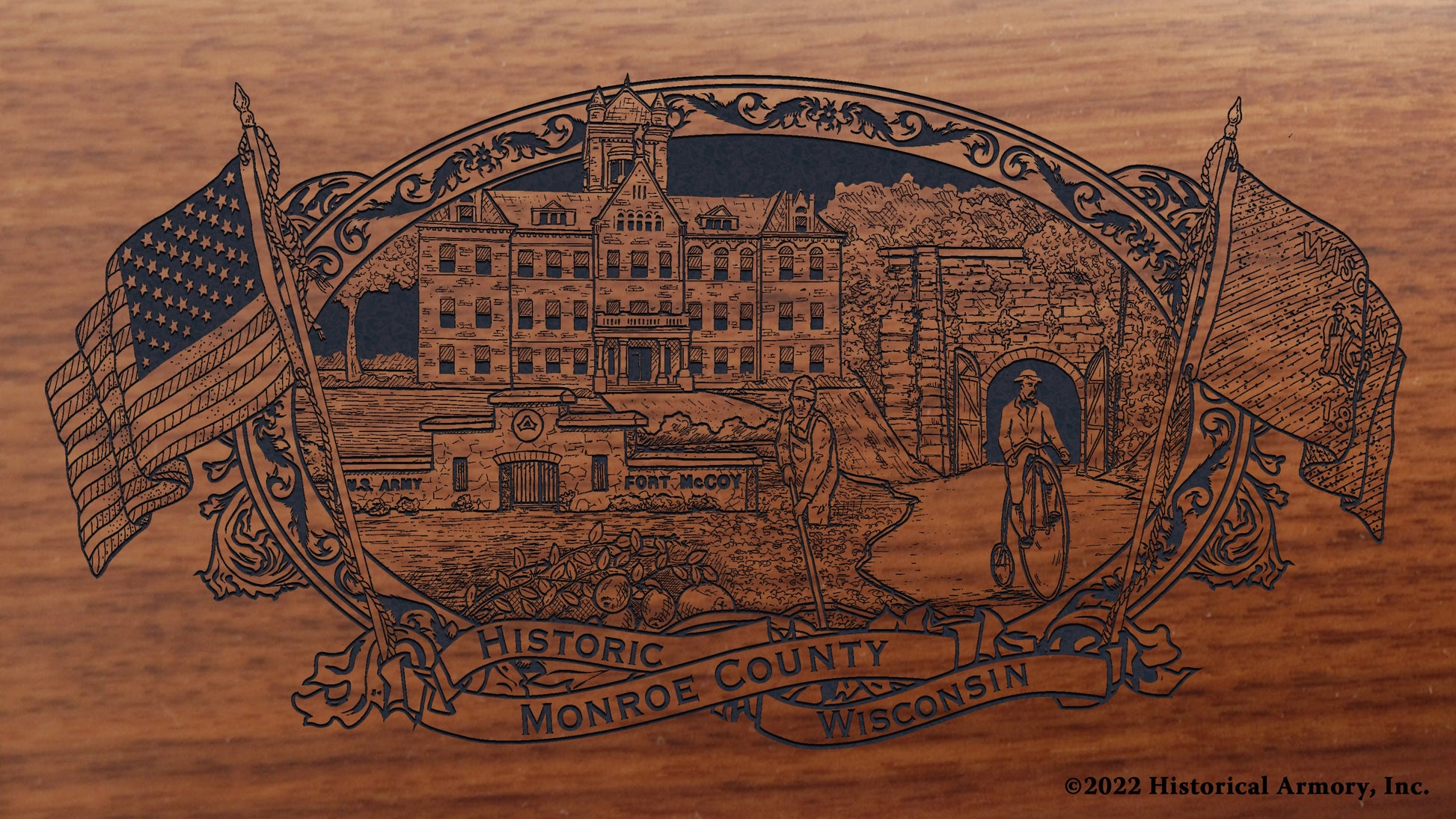 Monroe County Wisconsin Engraved Rifle Buttstock