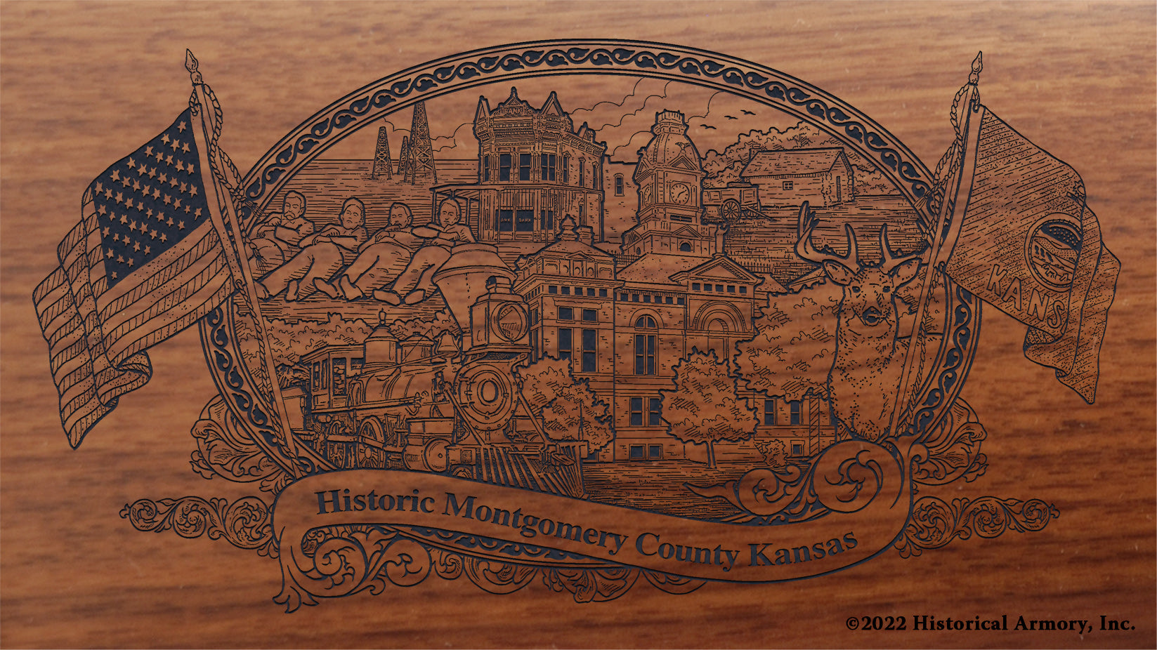 Montgomery County Kansas Engraved Rifle Buttstock