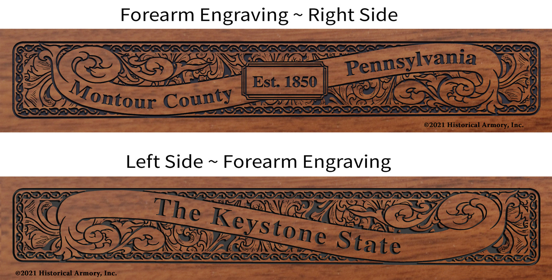 Montour County Pennsylvania Engraved Rifle Forearm