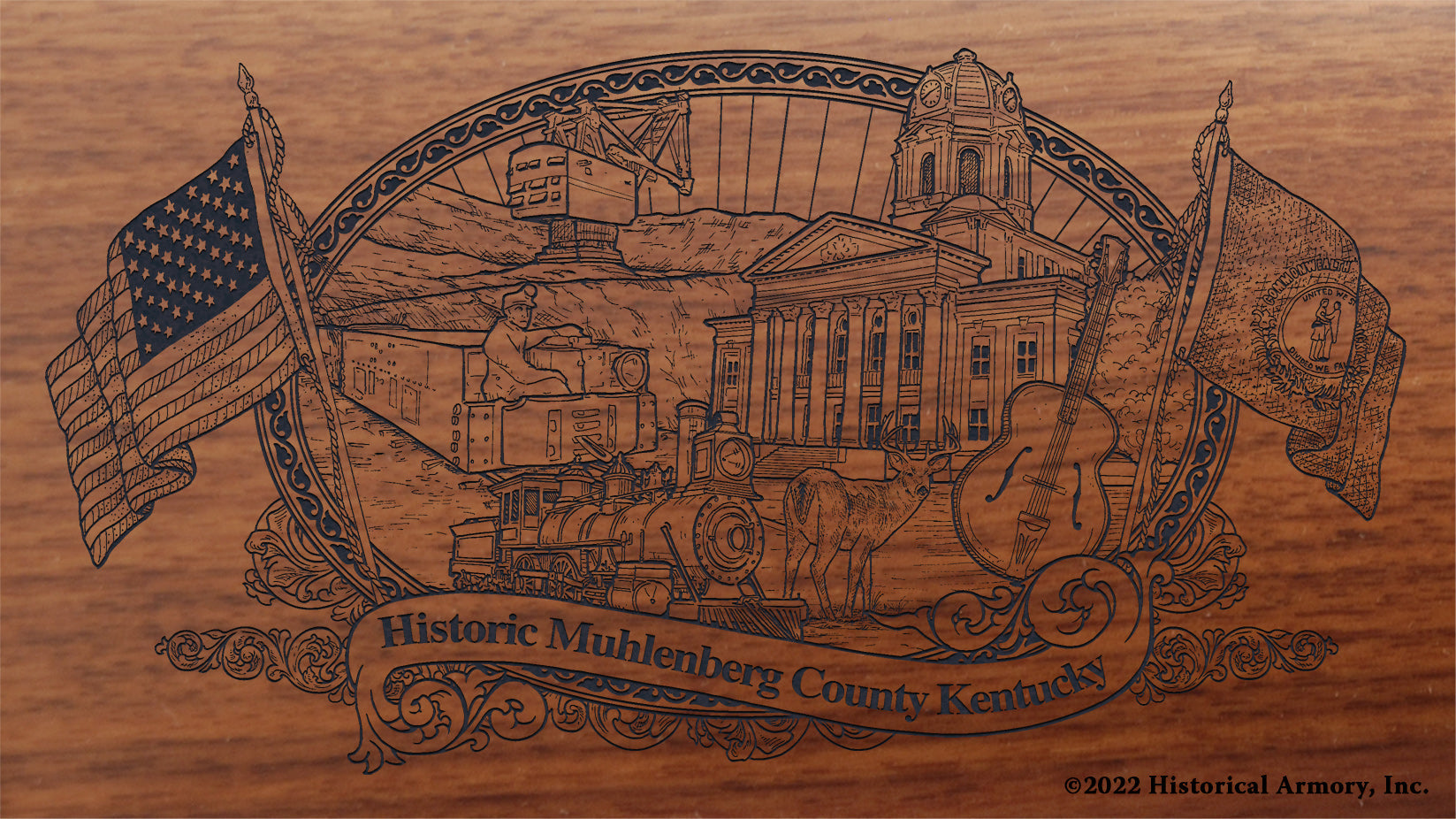 Muhlenberg County Kentucky Engraved Rifle Buttstock